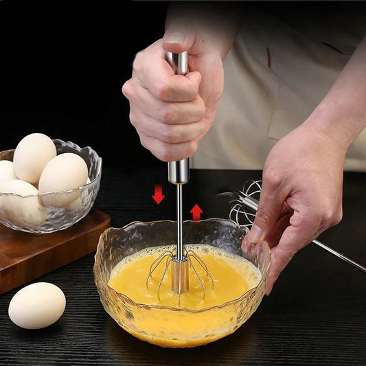 Kitchen Stainless Steel Whisk Hand Pressure Semi-automatic Egg Beater Self Turning Cream Mixer Baking Accessories